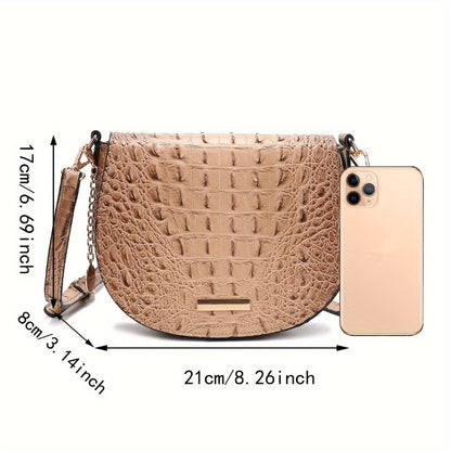 New Fashionable And Elegant Crossbody Small Bag Crocodile Pattern Faux Leather Women'S Crossbody Bag, Safety Flap Small Bag Semi-Circular Women'S Bag Daily Commuter Versatile Women'S Bag Detachable Shoulder Strap