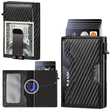 Wallet for Men, Mens Wallet Minimalist Slim Wallet, RFID Blocking Smart Pop Up Wallet with Money Clip & ID Window, Metal Compact Wallet, Aluminum Credit Card Holder