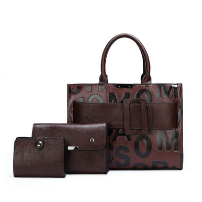 3pcs Women's Monogram Embossed Set, Large Capacity Tote Set, Removable Diagonal Strap