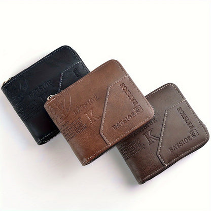 1pc Faux Leather Wallet for Men - Premium Retro Letter Embossed Design, Multiple Credit Card Slots, Zipper Closure, Stylish Gift for Gentlemen