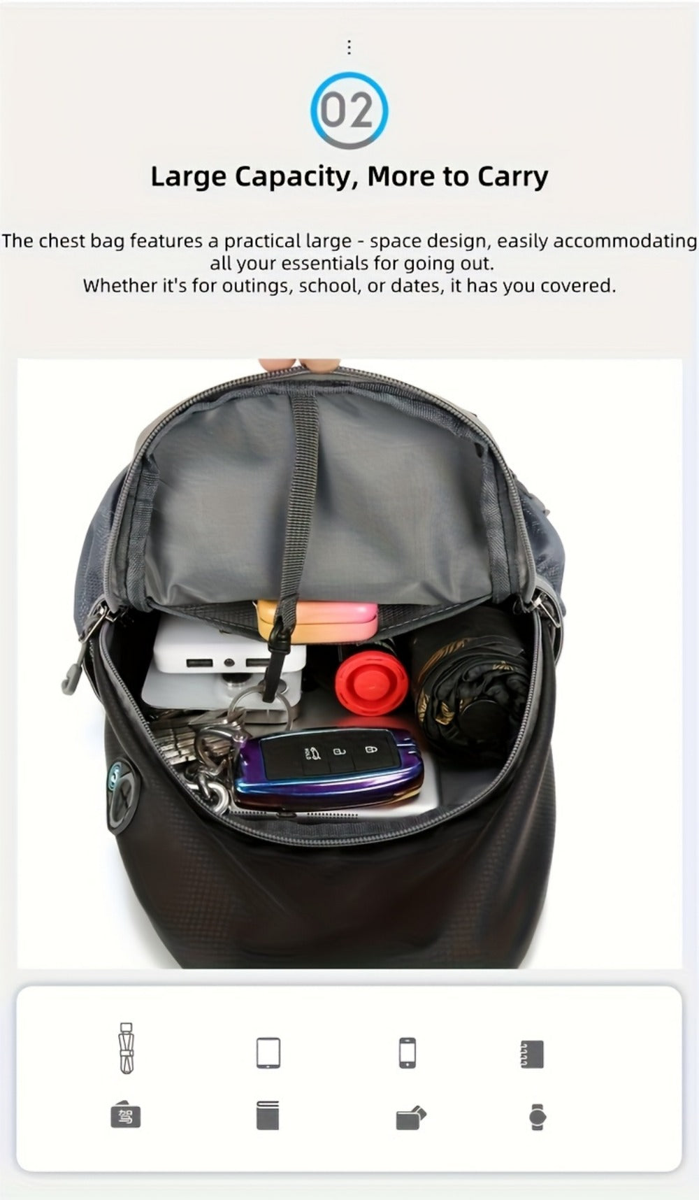 Sling Bag – Nylon, Large Capacity, Adjustable Strap, Multi Pocket | Bag Vero – detail view 26