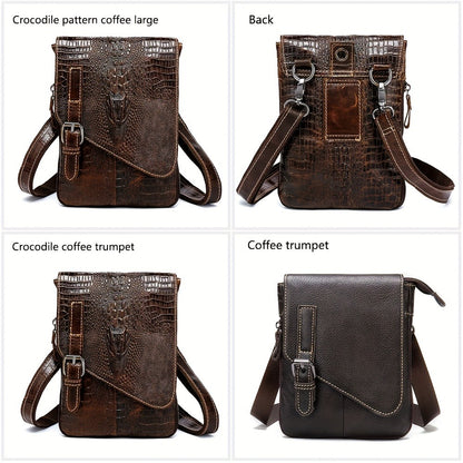 1pc Crocodile Pattern Men's Genuine Leather Messenger Bag Cow Genuine Leather Shoulder Bag Retro Multi-Functional Messenger Bag
