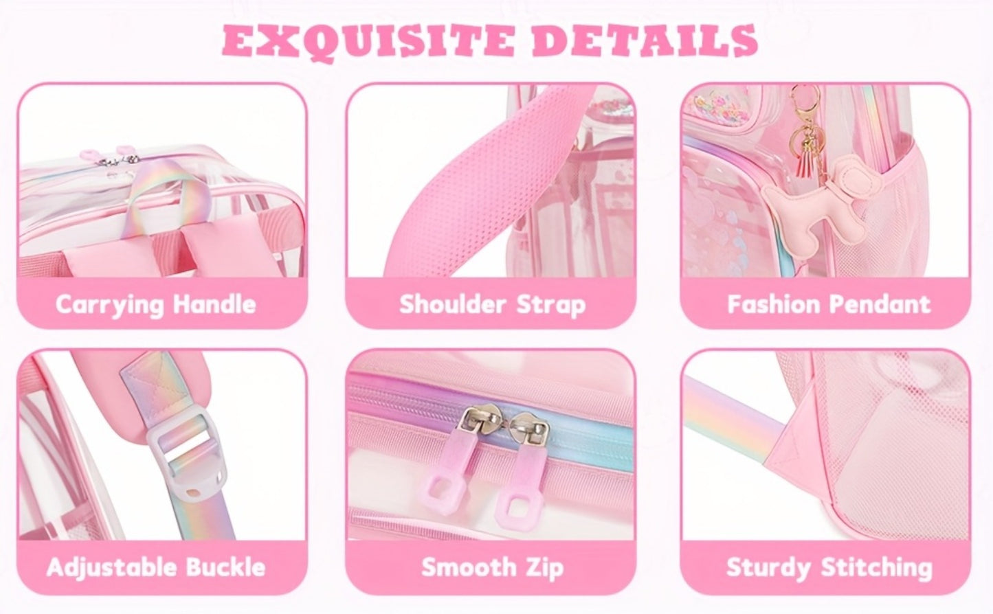 Transparent Waterproof Backpack Computer Bag School Transparent Casual Backpack PVC Transparent School Bag Suitable for Girls Stadium Pass Clear Backpack,