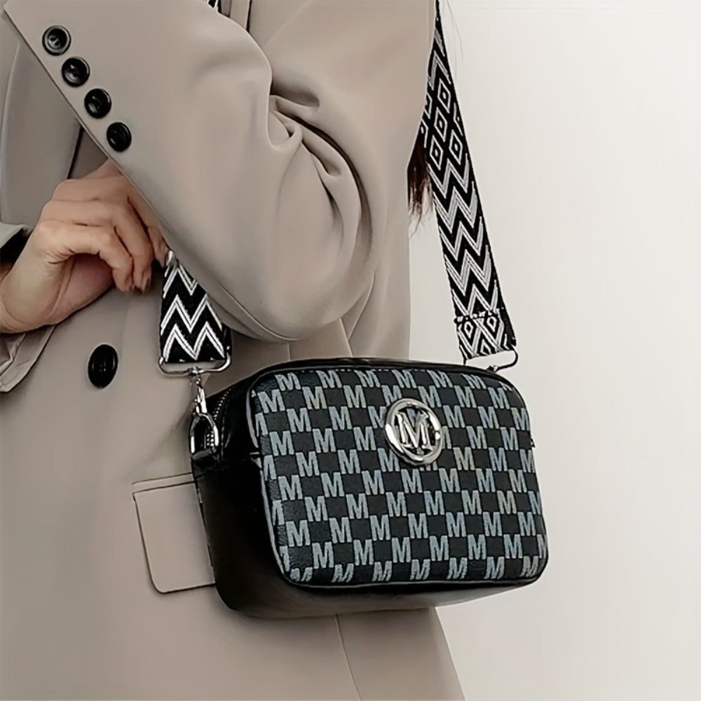 Elegant Ladies' Shoulder Bag with "M" Emblem | Adjustable Strap, Zipper Closure, Multi-Color Options, Ideal for Daily Use and Shopping