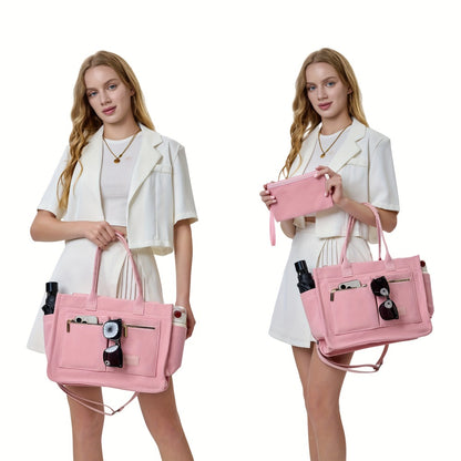 2pcs Women's Large Canvas Tote Bag with Pockets, Laptop Crossbody, Everyday Satchel, Shoulder Hobo Work Travel Gym Handbag