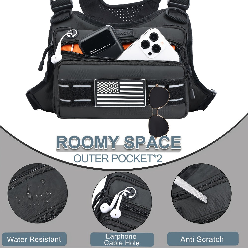 [Tactical Chest Bag] Men's Tactical Chest Bag - Lightweight Adjustable EDC Running Chest Pack - Multi-Pocket Outdoor Vest for Running, Hiking, Cycling & Exercise - EVA Breathable Material - Unisex Sports Chest Pouch for Outdoor Activities
