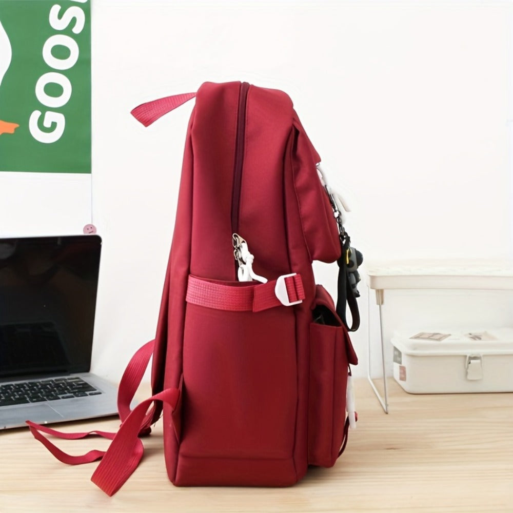 5pcs Solid Color Backpack Set, Large Capacity Double-ShoulderBag, Simple Tote, Pencil Bag, Casual Crossbody, Lightweight Student Shoulder Bag.