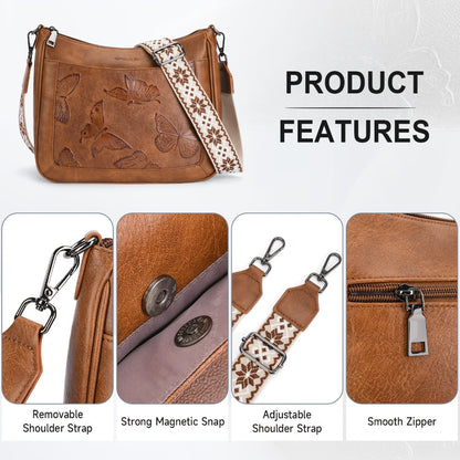 [Mothers Day Gift] Butterfly Embossed Design Crossbody Bags for Women Trendy, Purses Embossed Design, Multi Pocket Lightweight Shoulder Handbag with Adjustable Strap for Daily Everyday Commute, Shopping, Travel Mothers Day Gift Tote Bag Modern Chic