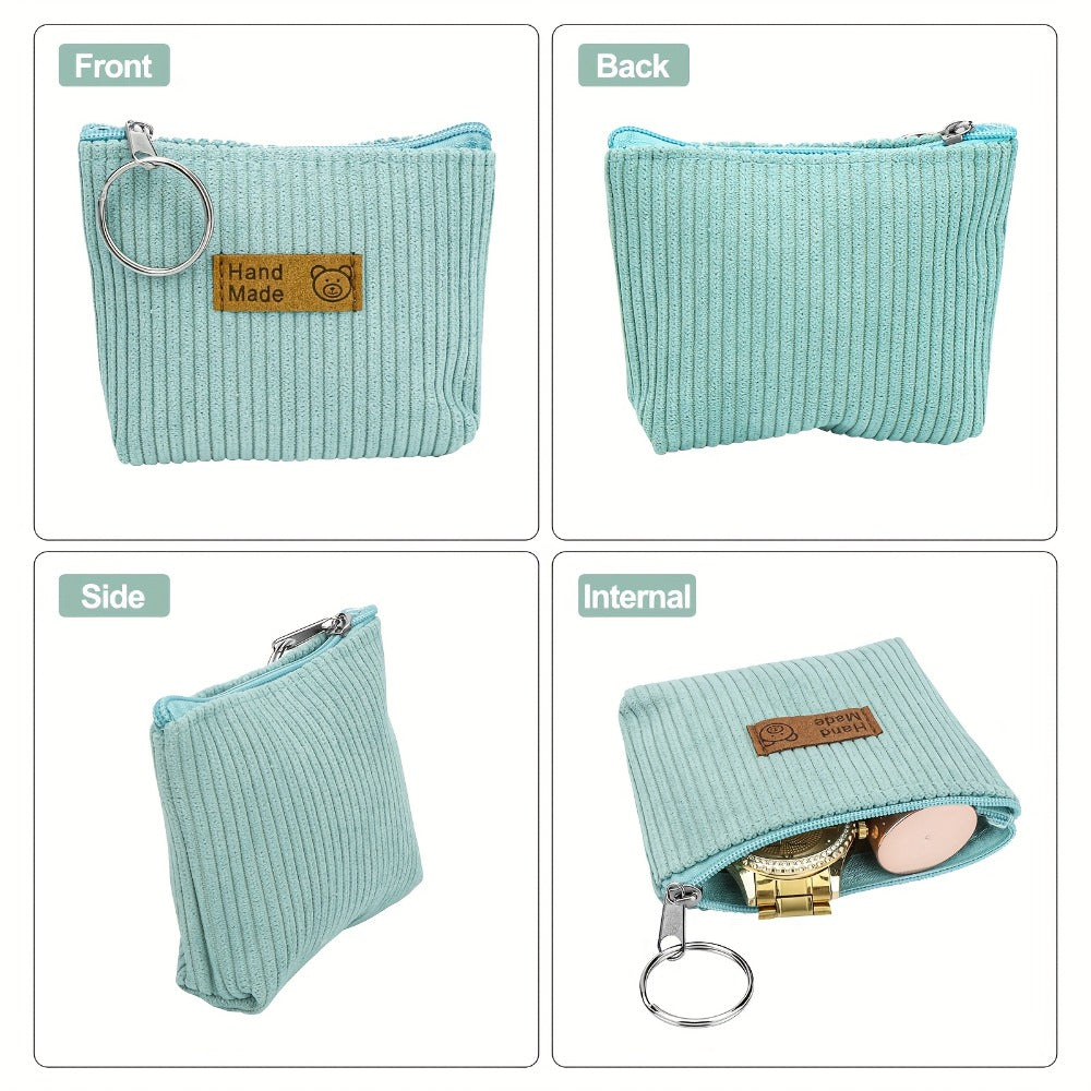 12pcs Women Corduroy Coin Purses with Keychains, Soft Striped Wallets, Durable Zipper Closure, Perfect for Christmas, Valentine's, Easter Gifts