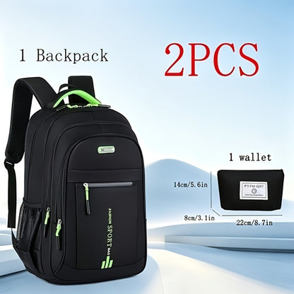 [2pcs College Backpack] 2pcs New Fashion College Student Backpack, Suitable for Middle School And High School Students, College Students, Men's Large-Capacity Minimalist Laptop Backpack