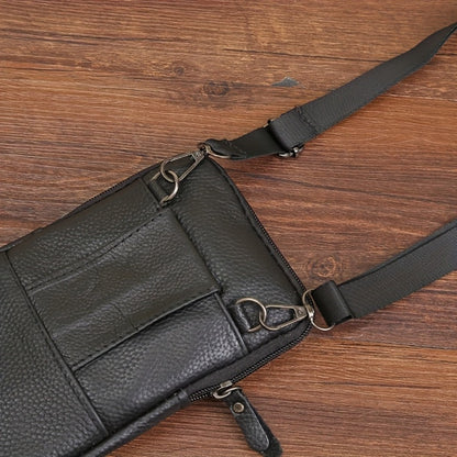 Men's Genuine Leather Sling Bag Belt Pack with Multi-Layer Crossbody Waist Pack Suitable for Daily Use, Outdoor Travel & Business - Adjustable Strap, Secure Zipper Closure, Hands-Free Carry - Top Layer Cowhide ()