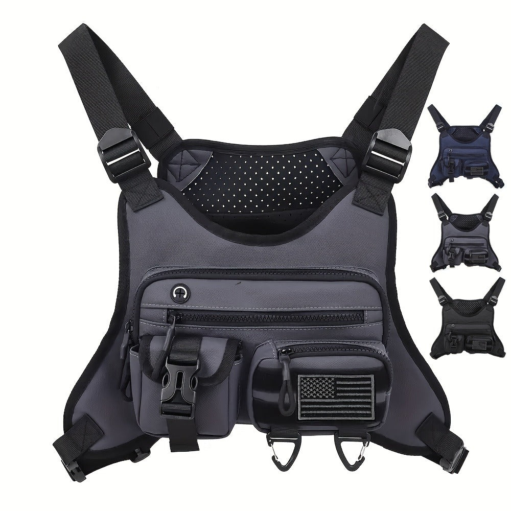 A Men's Multi Style Sports Chest Bag with Hollowed Out Design Tactical Backpack, Suitable for Multiple Scenarios