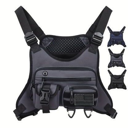 A Men's Multi Style Sports Chest Bag with Hollowed Out Design Tactical Backpack, Suitable for Multiple Scenarios