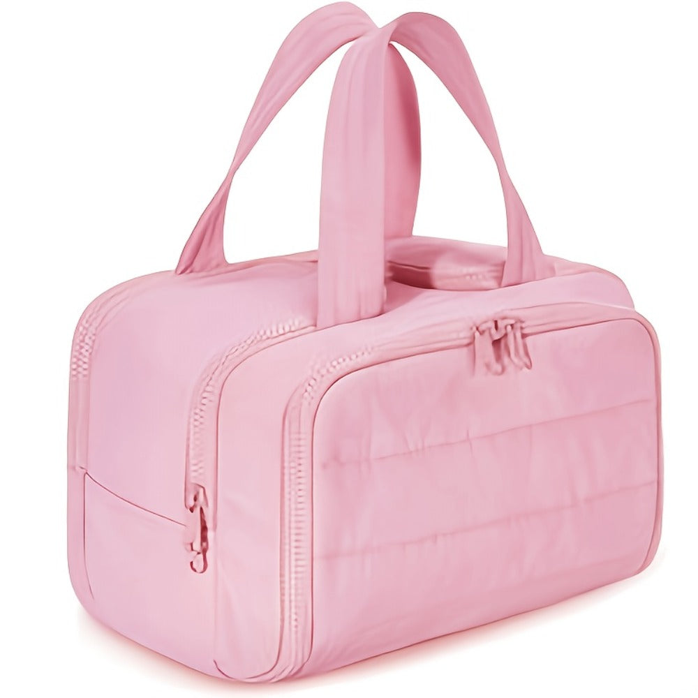 1pc Large Capacity Lightweight Cosmetic Bag for Women - Portable Travel Toiletry Organizer with Multiple Compartments, Zipper Closure & Fixed Shoulder Strap, Minimalist Design for Daily Use & Trips, Toiletry Travel Bag, Sleek Minimalist Style, Sturdy Hand