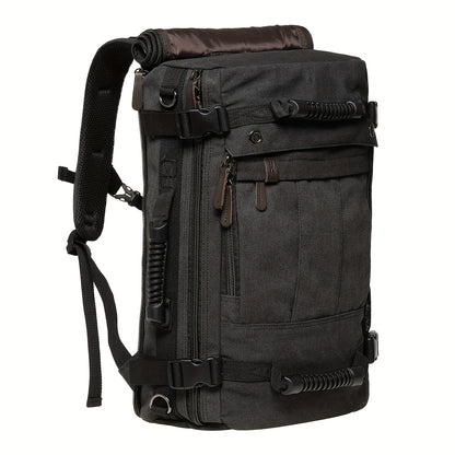 Multifunctional Canvas Travel Backpack For Students, Fits 17" Laptop, Durable, With Multiple Compartments & Large Capacity, Ideal For Hiking & Outdoor Leisure, Unisex Gift, Available In Army Green, Black & Khaki, 6.29gal