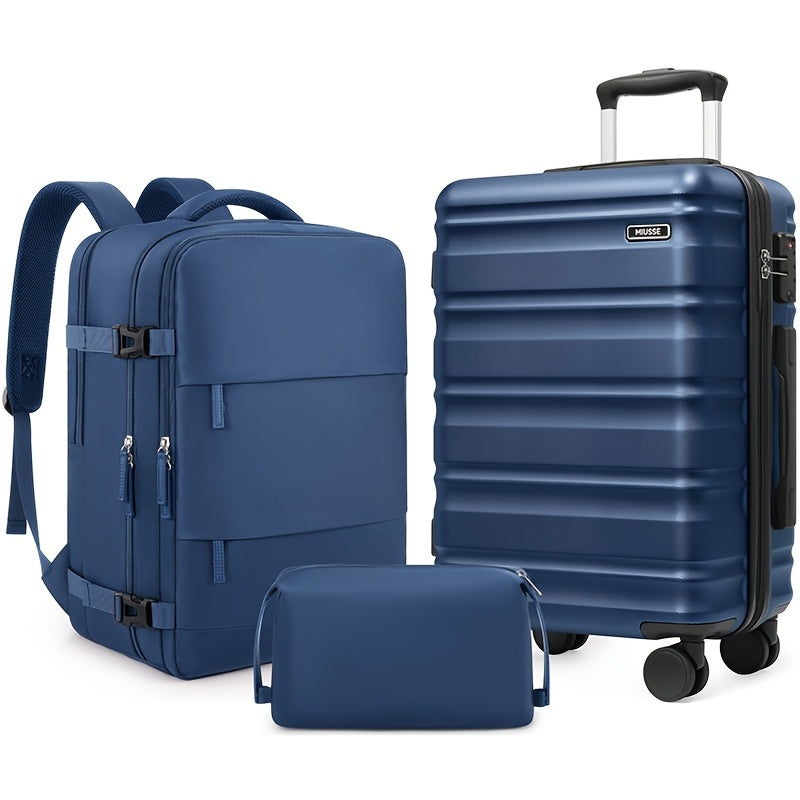 MIUSSE Luggage Set Of 3pcs, 20 Inch Hand Luggage, Durable 100% ABS Material, TSA Lock Wheel Extension Handle Luggage Set, Luggage Set With Fully Lined Interior
