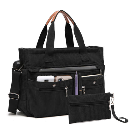 Corduroy Tote Bag Set (2PCS) for Women, Laptop Work Bags Crossbody Shoulder Hobo Messenger Handbag Purse Travel Gym Totes