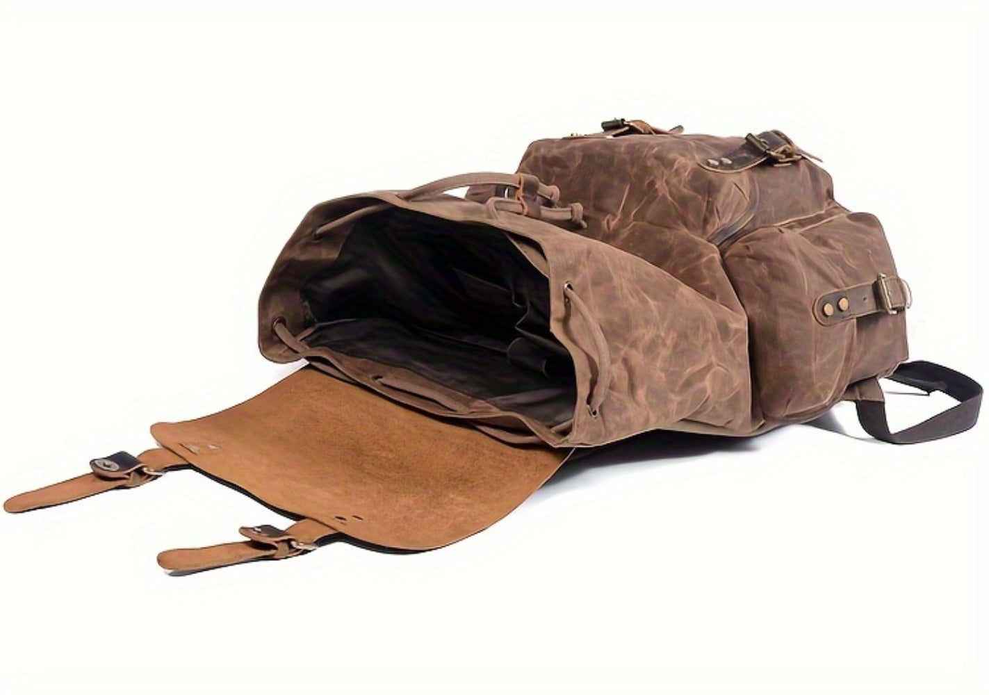 Vintage Men'S Leather Backpack, Waxed Canvas Shoulder Bag for Travel, Casual Laptop Bag, Suitable for Both And .