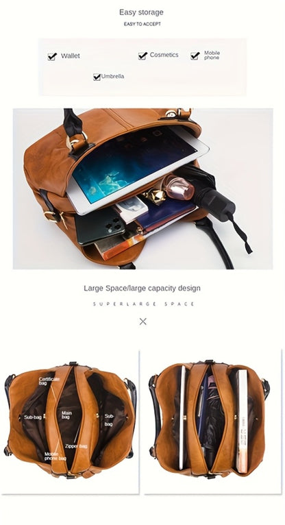 4pcs Vintage Handbag - Large Capacity, Multi-pocket, Women's Casual Tote Shoulder Bag Diagonal Span Bag
