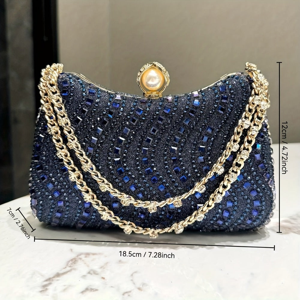 [Rhinestone Clutch Bag] Luxurious Rhinestone Clutch - Evening Bag for Women with Detachable Chain Strap - Elegant Accessory