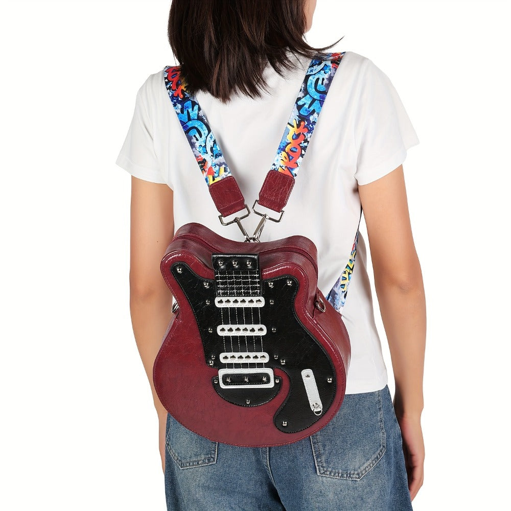 [Perfect Gift] 2025 New Creative Guitar Shaped Bag Y2k Punk Style Fashionable Crossbody Bag, Fashion American Rivets Decor Trendy Backpack for Women, Perfect Gift for Music Lovers