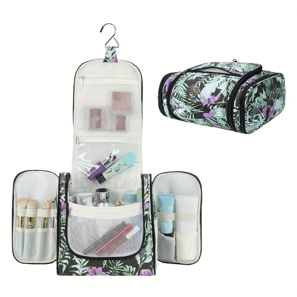 Women' Large Hanging Toiletry Bag - Large Capacity Travel Cosmetic Organizer with Hanging Hook & Top Handle, Lightweight Suitable for Holiday Trips, Zipper Closure, Multiple Pockets, Portable Makeup Case for Daily Commute and Storage