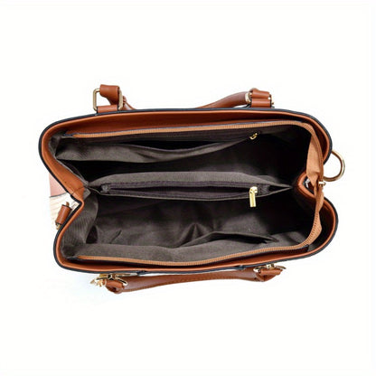 New Colorblock Large Capacity Women's Handbag, Stylish Commuter Tote And Shoulder Crossbody Bag, Perfect Mom Bag