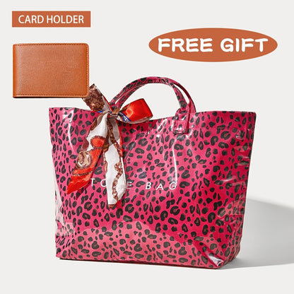 Fashion High-end Texture Large Capacity Leopard Print Tote Bag, PU Open Tote Bag Storage Bag, Niche Design Versatile Tote Bag