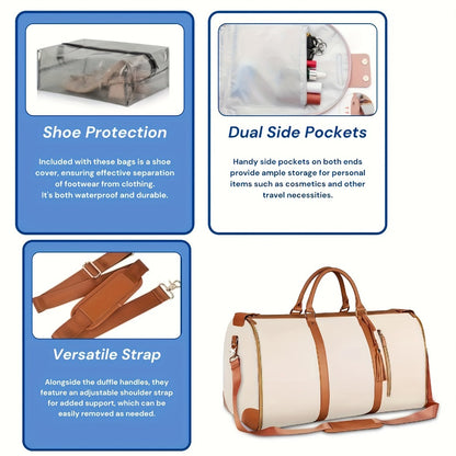 Convertible Garment Bag With Shoulder Strap, 4-in-1 Nylon Suit Travel Bag, Foldable Storage For Business Trips