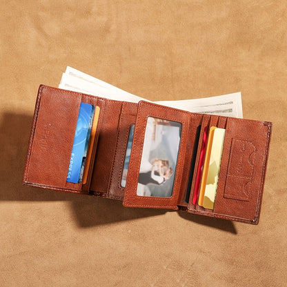 Men's Top-Grain Cowhide Wallet with 3 ID Windows Display, RFID Blocking Protection Vintage Wallets for Man Multi Functional Credit Card Holder Money Clips Perfect Holiday Gift for Him