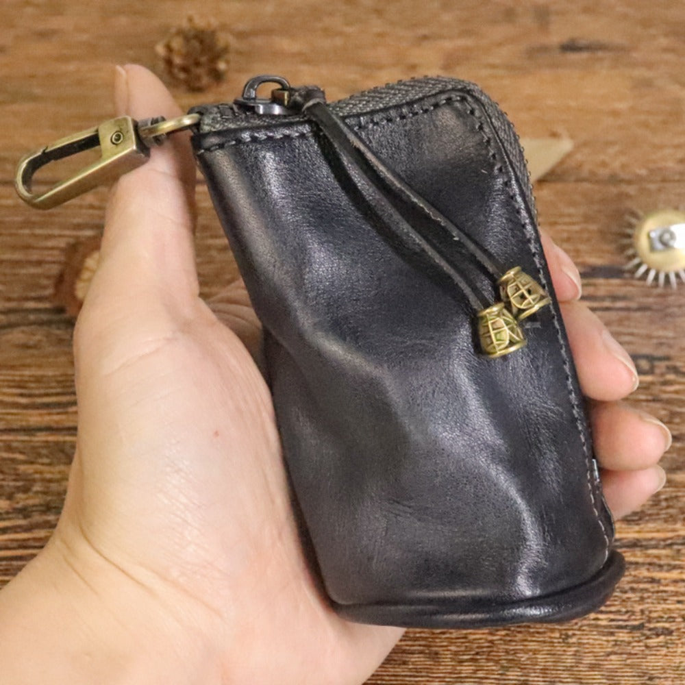 Men'S Leather Key Holder - Vintage Style Waist Bag Made of Cowhide, Spacious Bucket Design, Versatile Zippered Wallet for Keys, Ideal Valentine'S Day Gift, Includes Money Clip And Coin Pouch