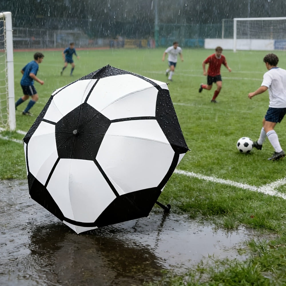 This New Folding Umbrella Features A Large Soccer Ball Print. It'S An Essential Umbrella For Soccer Enthusiasts, Portable, And Suitable For All Seasons. It'S A Casual Outdoor Accessory And A Must-have For The Home.
