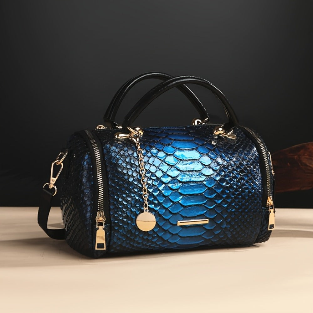 2pcs Retro Snake-Print Boston Bag - Large Capacity Crossbody/Handbag with Detachable Strap, Deep ///, Elegant Animal Pattern Handbags for & Travel, Durable & Easy Maintenance Suitable for Fashion