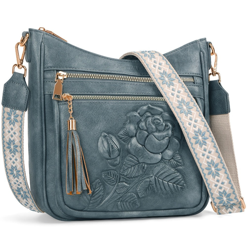 YOVIEE Crossbody Bags for Women, Medium Fashion Crossbody Purse, Ladies Versatile Handbag, Daily Shoulder Bag, Delicate Cutout Floral Motif, Roomy Storage, Ideal for Business Trips And Office Daily