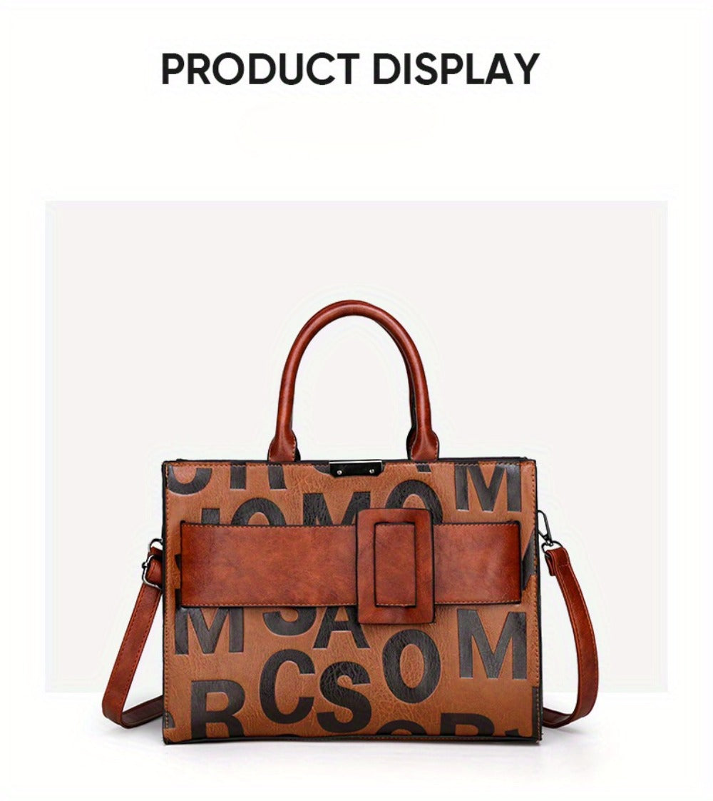 3pcs Women's Monogram Embossed Set, Large Capacity Tote Set, Removable Diagonal Strap