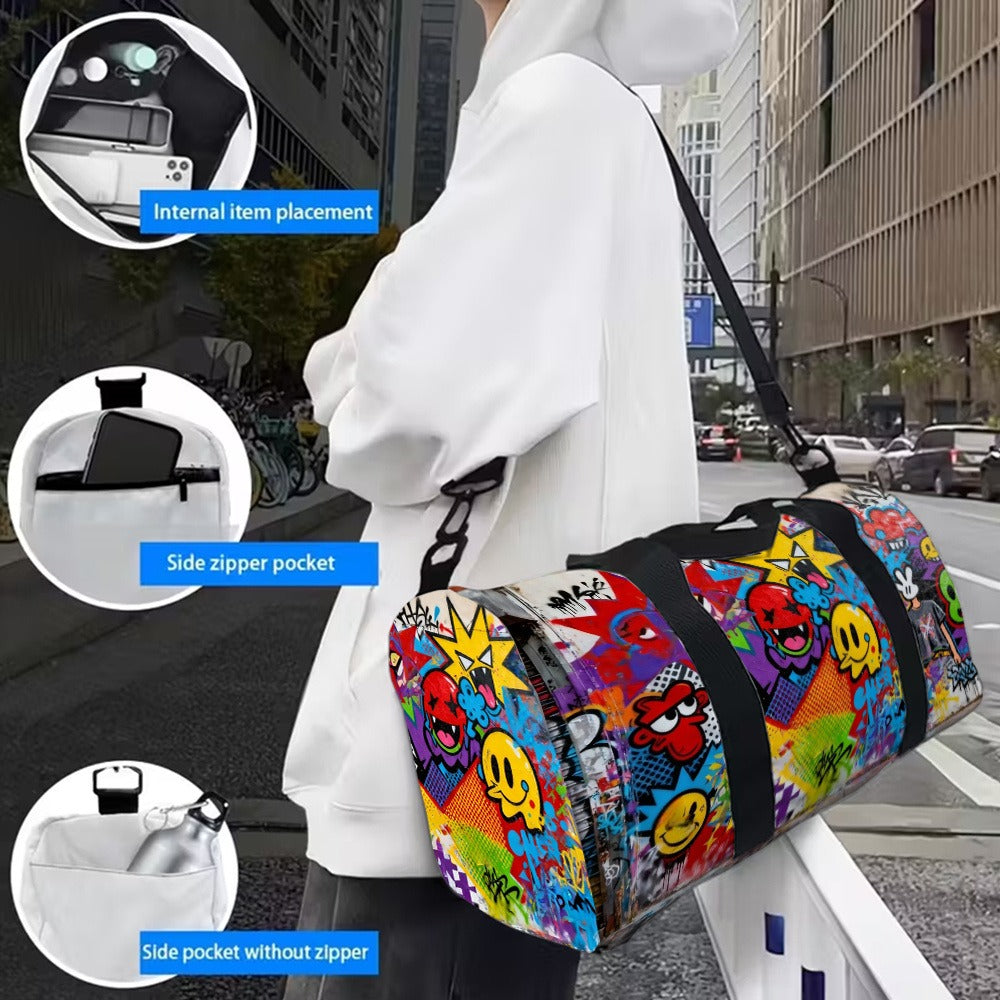 /Generic Unisex Large Gym Bag with Graffiti Print - Durable Polyester Travel Yoga Duffel, Adjustable Strap & Zippered Compartments, Machine Washable Fitness Bag for Gym, Yoga, Airports (Great Gift)