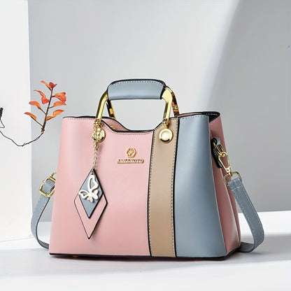 2024 New Women'contrasting Tote Bag, Adjustable Crossbody/ Shoulder Strap, Golden Hardware Accessories and Magnetic Buckle - High Quality Casual Handbag, Suitable for Commuting, Work, Travel - Navy/ Beige Contrast Design, Crossbody Bag