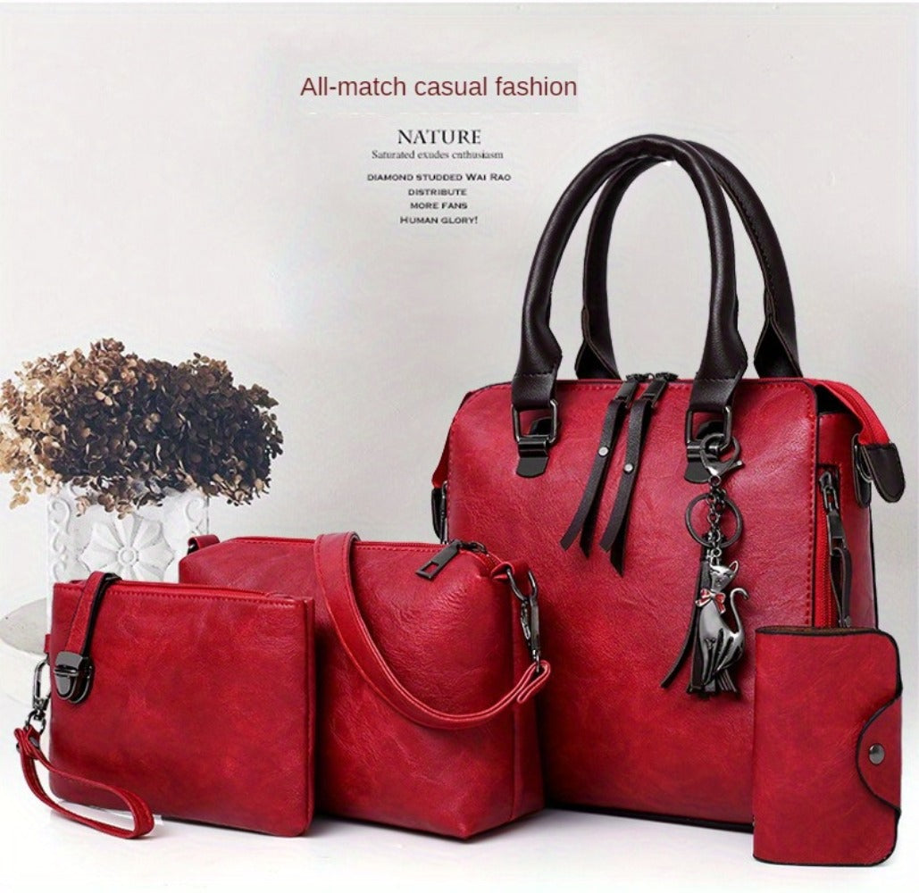 4pcs Vintage Handbag, Adjustable Strap, Casual Handbag