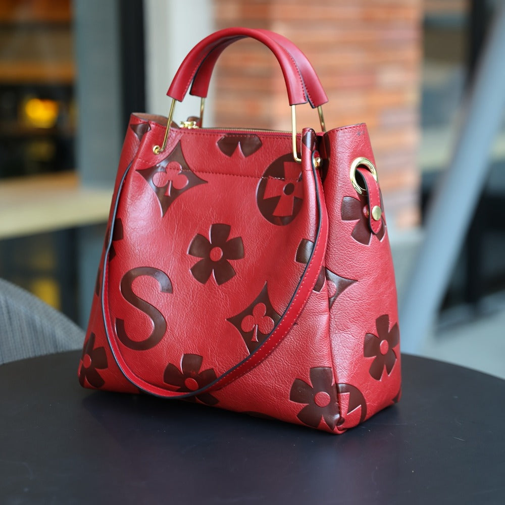 Elegant Flower Embossed Handbag, Fashionable Satchel Bag for Work, Classic All-Match Bag