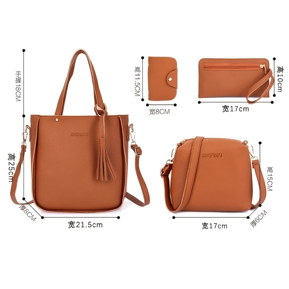 4pcs Luxury Women's Handbag Set - Elegant Tote Bag, Crossbody Purse & Wallet with Fixed Strap, Zipper Closure, - Perfect Gift for Valentine's Day, Christmas - Daily Commute & Shopping Essentials, Handbag for Women, Crossbody Purse, Durable