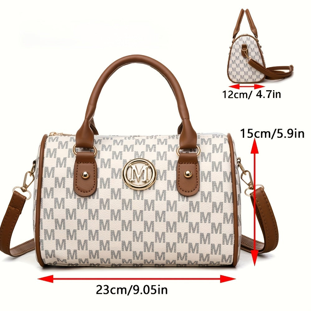 1pc New Single Shoulder Bag with M Logo Patch, with Removable Shoulder Strap, Boston Crossbody Bag, Unisex, Can Be Used As a Handbag, Phone Bag, Suitable for Gifts, Daily Travel, Shopping, Commuting