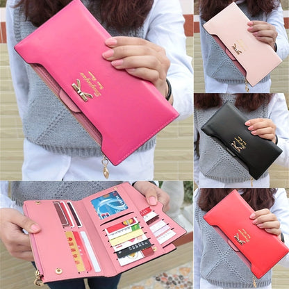 Fashion Cute Bowknot Long Wallet, Zipper Multi-card Clutch Coin Money Purse, Women's PU Leather Phone Handbag, Credit Card Holder