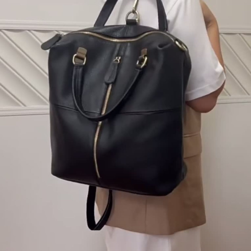 Women' Genuine Leather Backpack - Soft Genuine Leather Suitable for, & Travel, Black Rucksack with Zipper Closure, Laptop Compartment &, Hand Washable Daypack for College, Office, Everyday Use