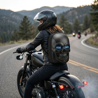 Cool 3D Skull LED Backpack with Programmable Animated Eyes, Smart App Control Hard Shell Motorcycle Bag for Cycling And Riding, Large Capacity Storage Casual Daypack, Fun Travel Backpack, Interactive Laptop Bag