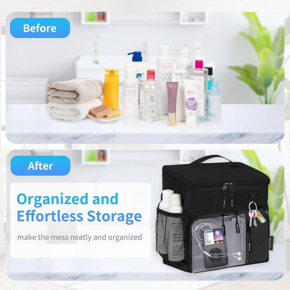 Portable Shower Organizer, Mesh Tote, Fast-Drying Hanging Toiletry Bag with Handle, Suitable for Both Men And Women, for Bathroom Gym Travel And Camping, for College Dorms, Black