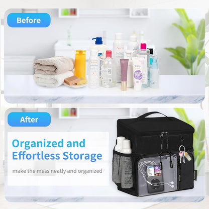 Portable Shower Organizer, Mesh Tote, Fast-Drying Hanging Toiletry Bag with Handle, Suitable for Both Men And Women, for Bathroom Gym Travel And Camping, for College Dorms, Black