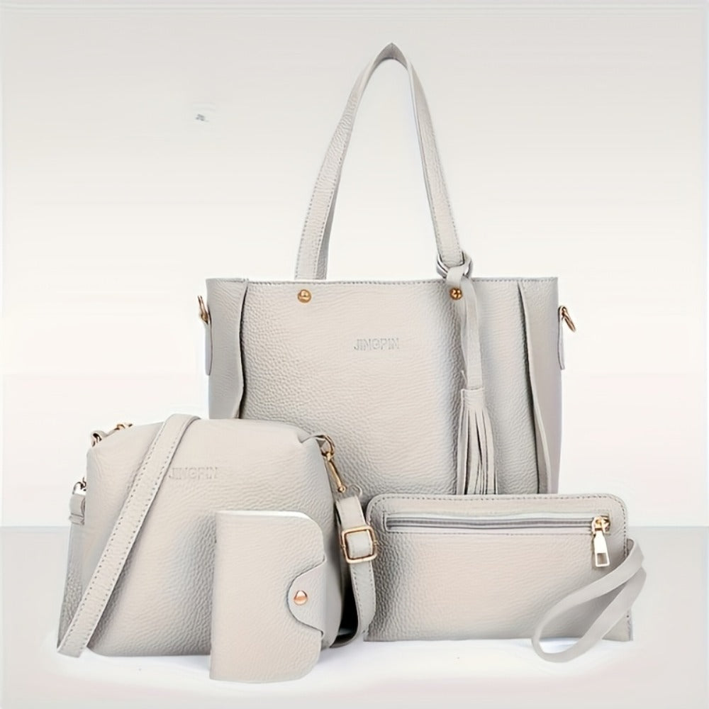 4pcs Luxury Women's Handbag Set - Elegant Tote Bag, Crossbody Purse & Wallet with Fixed Strap, Zipper Closure, - Perfect Gift for Valentine's Day, Christmas - Daily Commute & Shopping Essentials, Handbag for Women, Crossbody Purse, Durable