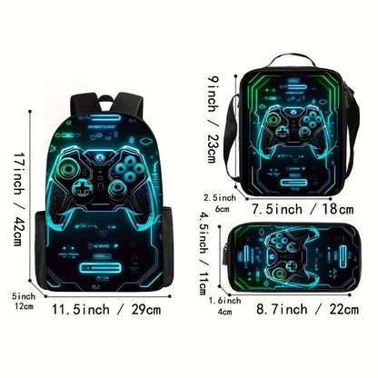 ZENG Backpack for School, 3pcs Cool Gamer Backpacks for Teen with Lunch Box Pencil Case, Bookbag Elementary Middle High School