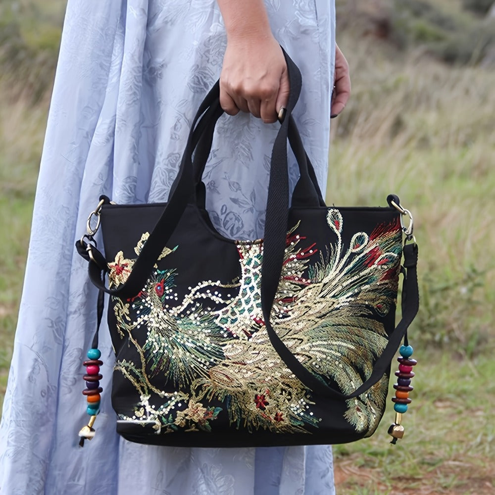 Embroidered Bag Peacock Embroidery Shoulder Portable Diagonal Package Satchel Handbags Purse