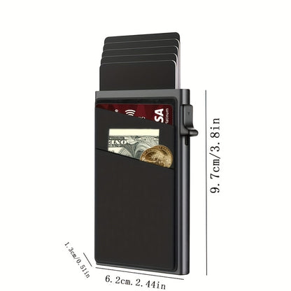 Slim Wallet for Men - Pop Up Card Holder RFID Blocking Minimalist Business Credit Card Wallet with Money Pocket Metal Card Case for Notes And Coins And Debit Cards
